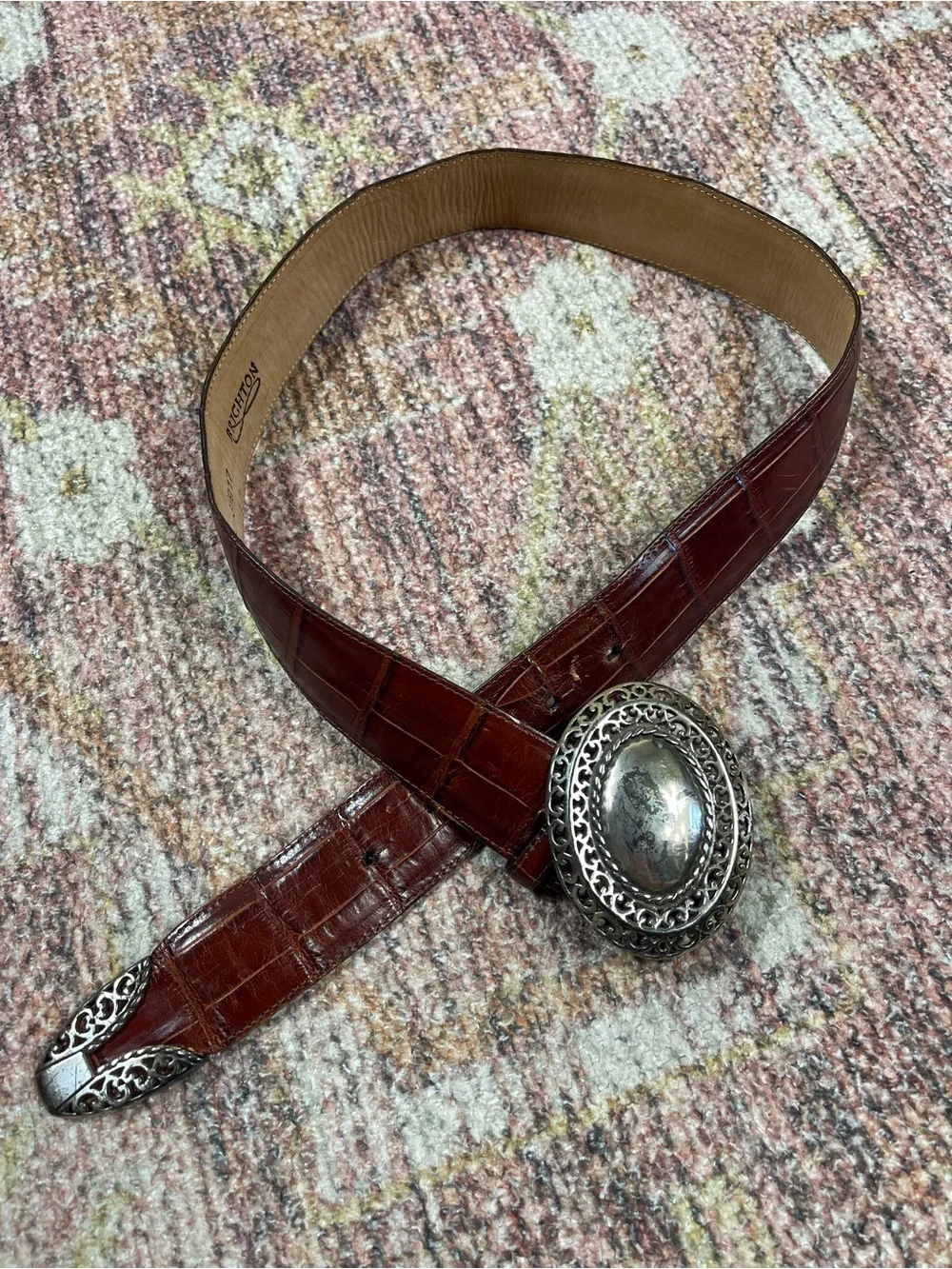 Vintage 80s Brighton Leather Belt Silver Buckle